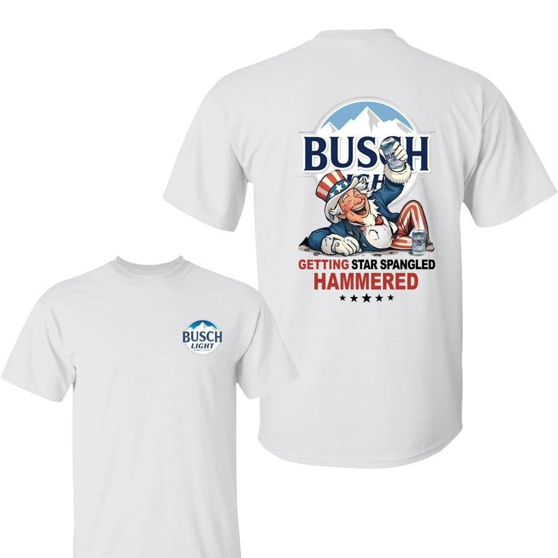 Bussch Light Uncle Sam Drunk Getting Star Spangled Hammered 4th of July T-Shirt, Independence Day Patriotic Unisex Cotton...