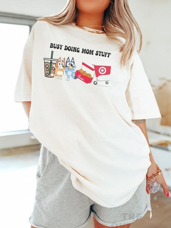 Busy Doing Mom Stuff TShirt, Funny Momma TShirt, Blu Mom TShirt, Oversized Mama Shirt, Iced Coffee Mom, Gift For Mom,...