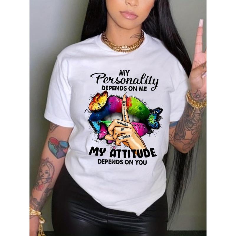 Butterflies & Lips Artistic T-Shirt - Short Sleeve, Crew Neck, Breathable