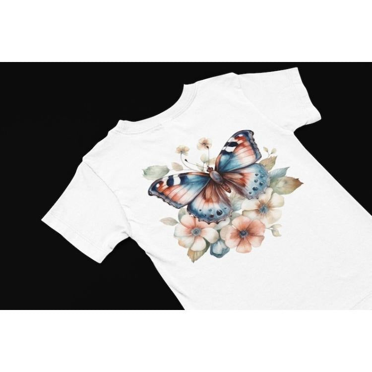 Butterfly T-Shirt, Floral T shirt, Butterfly and flower t shirt, Cute women's summer t shirt, Flower tee, insect...