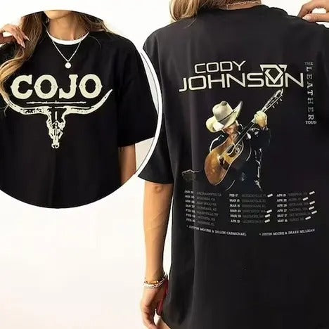 C0dy J0hnson Tour 2024 Shirt, C0J0 Bullhead Two-Sides Tee, Country Music Top, Music Festival Apparel, Unisex Short Sleeve...
