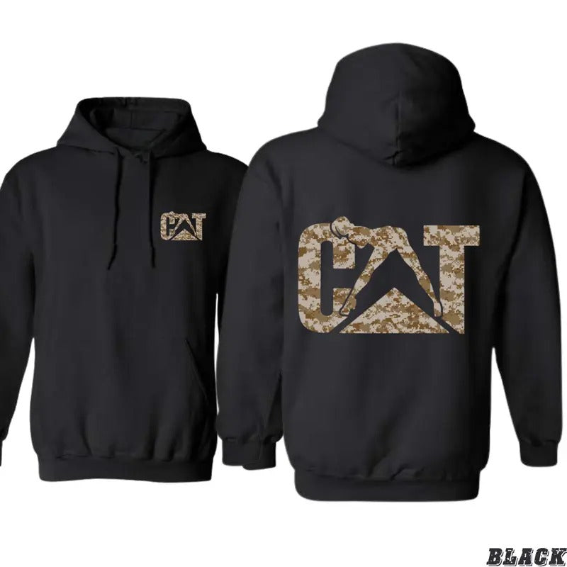 CAT Camo Hoodie - Bold Camouflage Design Featuring Construction Equipment Graphics, Unisex Hoodie for Comfort and Rugged...