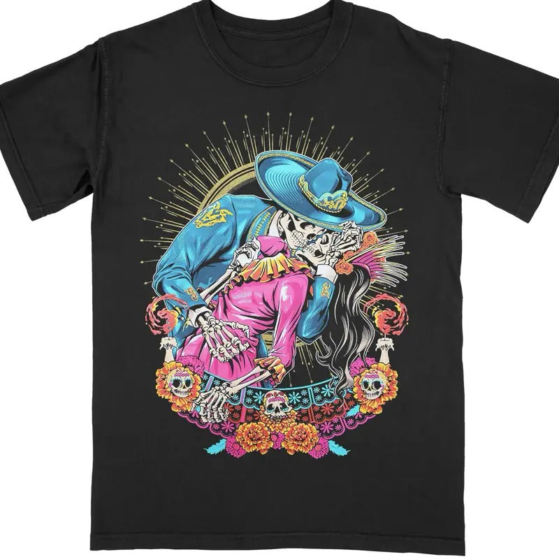 CHARRO & CATRINA DIA DE LOS MUERTOS T SHIRT Crewneck Cotton Tshirt Hoodie, Sweatshirt | HypeCrazeTee.com