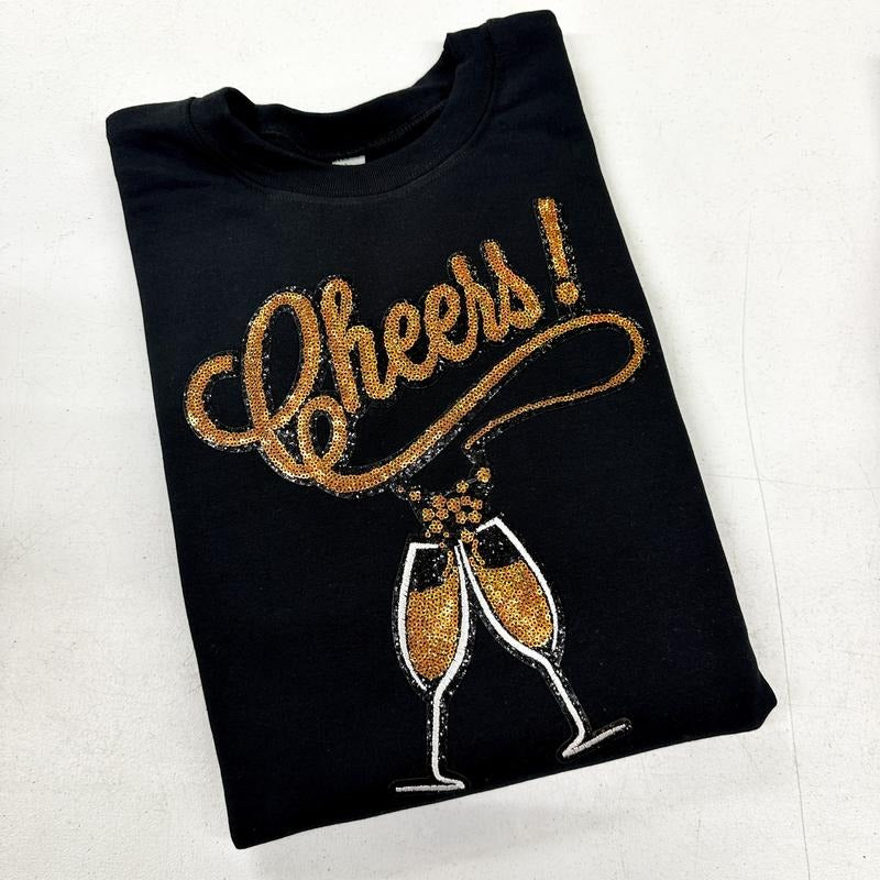 CHEERS! Champagne Sequin Patch T-Shirts, Hoodie, Sweatshirt