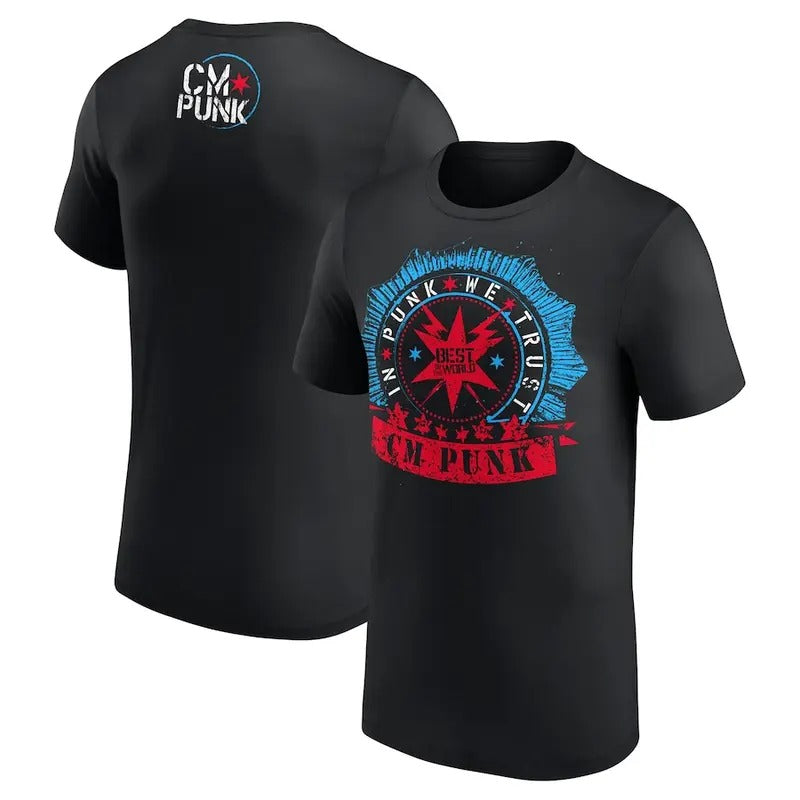CM Punk Punk We Trust Badge Double Sided CM Punk Straight Edge Society Shirt Professional Wrestler Fan Crew Neck T-Shirts, Hoodie, Sweatshirt