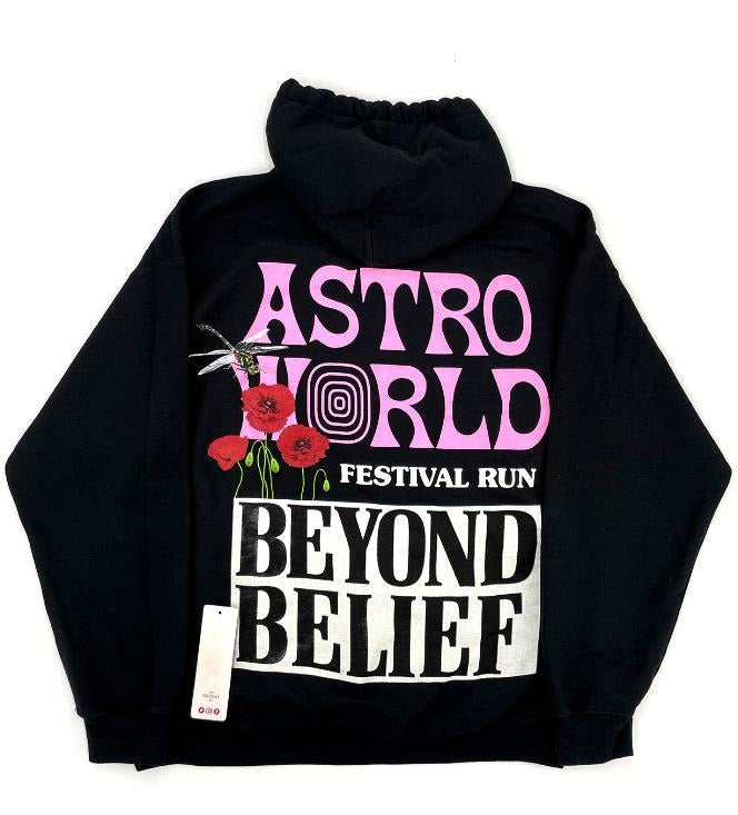 Cactus Jack Astroworld Festival Run Beyond Belief Hoodie Black 93665-563 Mens Long Sleeve Crew Neck Pullover Casual Fall...