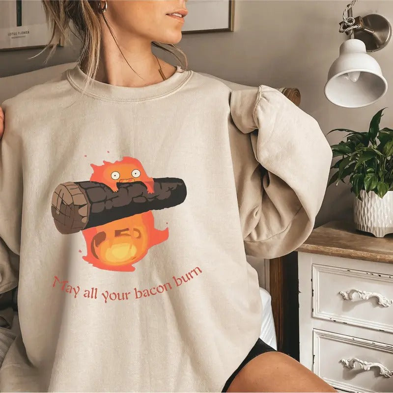 Calcifer Sweatshirt, Studio Ghibli Miyazaki Shirt, Howls Moving Castle Anime Hoodie | HypeCrazeTee.com