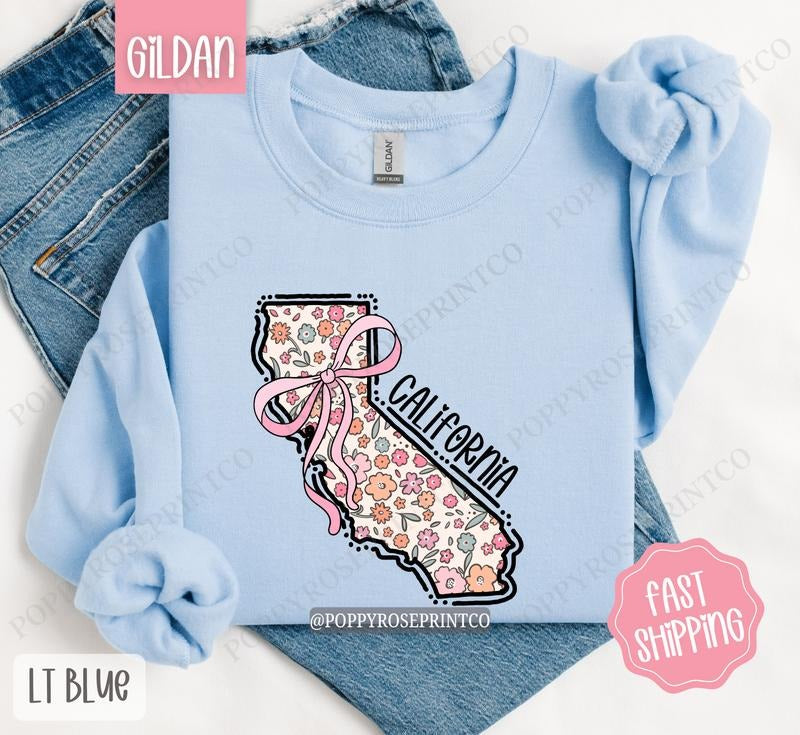 California Floral Sweatshirt, Cute California Sweatshirt, California State Sweatshirt T-Shirts, Hoodie | HypeCrazeTee.com