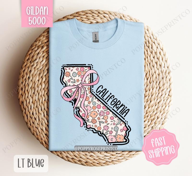 California Gildan T-shirt, Cute California State Shirt, California Floral Bow Tee Hoodie, Sweatshirt | HypeCrazeTee.com