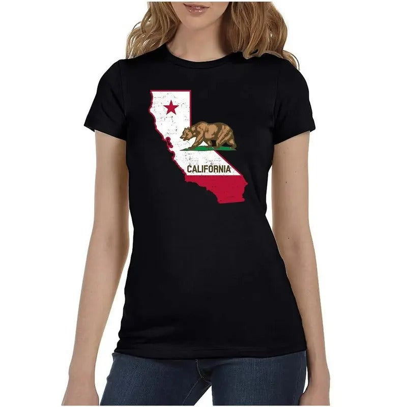 California Republic State Outline Women's Missy T-Shirt Casual Crewneck Hoodie, Sweatshirt | HypeCrazeTee.com