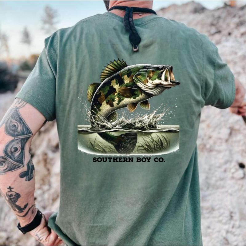 Camo Bass Short Sleeve Tee, Fishing-Inspired Shirt, Outdoor Adventure Apparel, Nature Lover Gift ZWRYA Hoodie, Sweatshirt