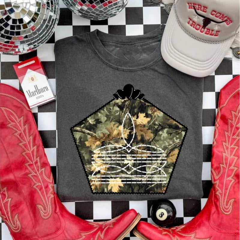 Camo Bootstitch Tee, graphic tees women, western outfits women, western tops clothing, rodeo cowgirl outfits women,...