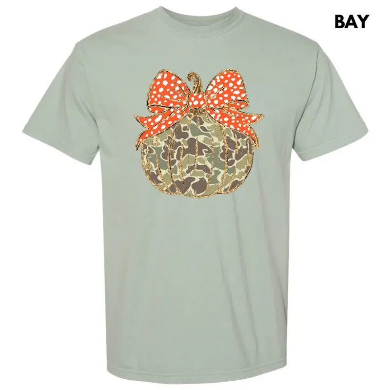 Camo Pumpkin & Bow Comfort Colors T-Shirt 'NLB' Hoodie, Sweatshirt | HypeCrazeTee.com