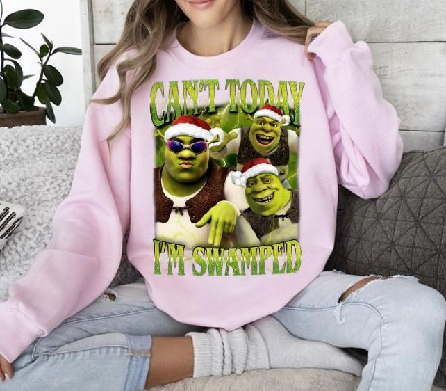 Can't Today I'm Swamped Christmas Sweatshirt Shrek Meme, Funny Shrek Trending, Christmas Gift T-Shirts, Hoodie