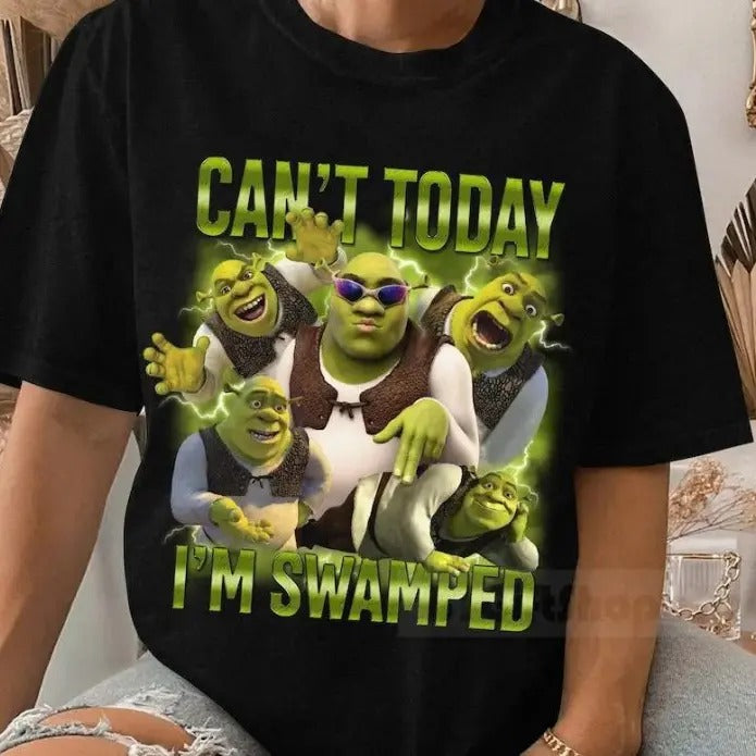 Can't Today I'm Swamped Shirt, Shrek Funny Meme, Fiona and Shrek Hoodie, Sweatshirt | HypeCrazeTee.com