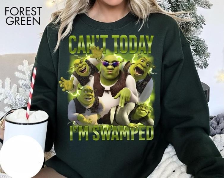 Can't Today I'm Swamped Sweatshirt, Funny Trending Fiona and Shrek Shrek Face Meme T-Shirts, Hoodie | HypeCrazeTee.com