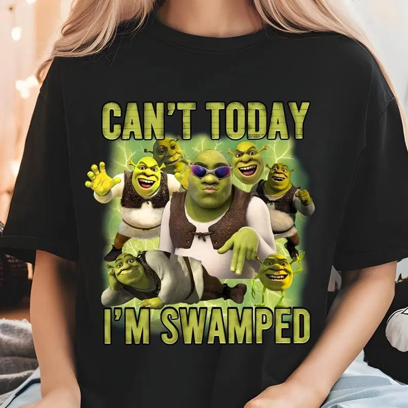 Can't Today I'm Swamped T-Shirt, Shrek Funny Trending Shirt, Fiona and Shrek Movie Shirt For Fans Cotton Unisex Hoodie,...