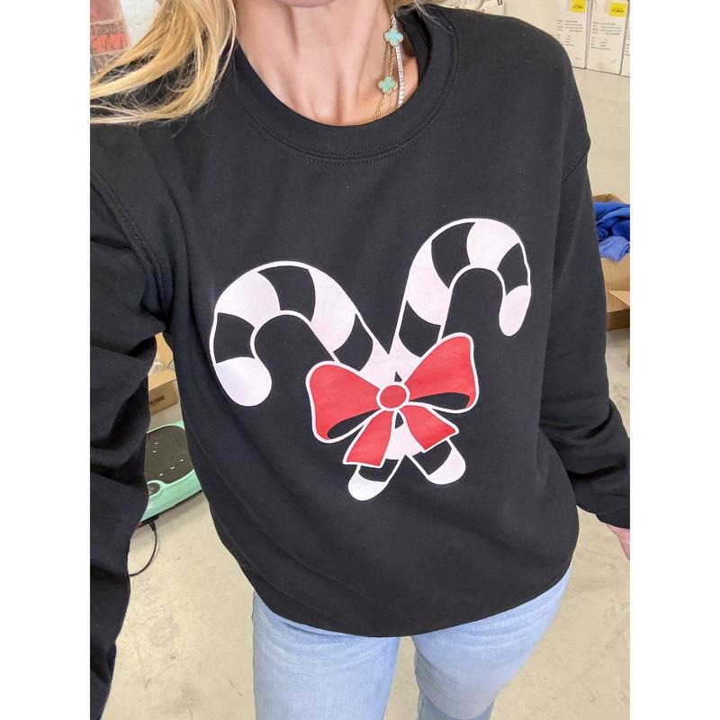 Candy Cane Bow Sweatshirt T-Shirts, Hoodie | HypeCrazeTee.com