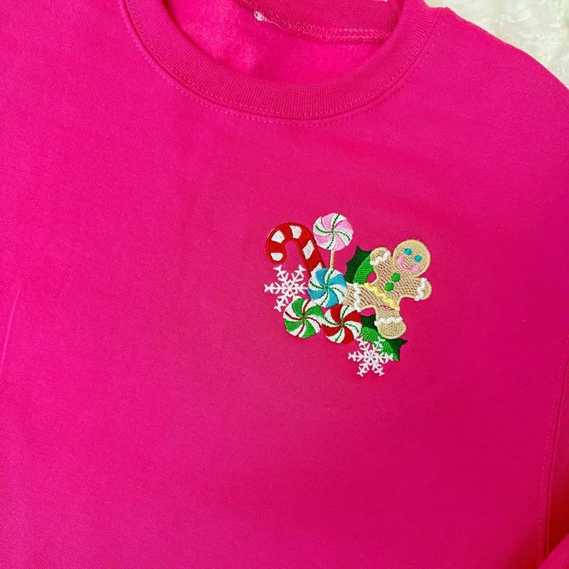 Candy Gingerbread Embroidered Sweatshirt T-Shirts, Hoodie | HypeCrazeTee.com