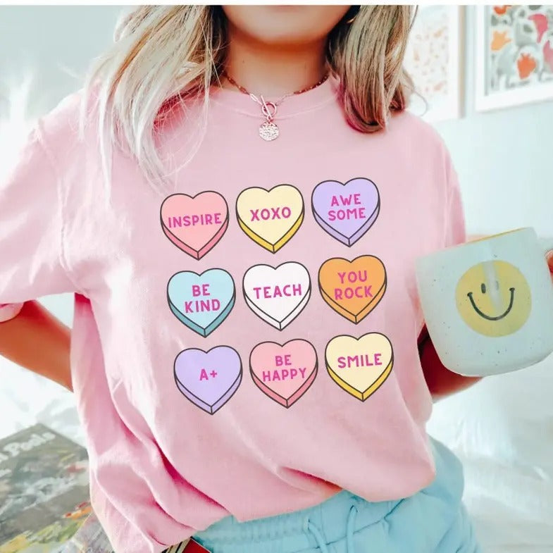 Candy Heart Valentines Day tee, Conversation Hearts Valentines Shirt for teachers, Teacher Valentines Shirt Hoodie,...