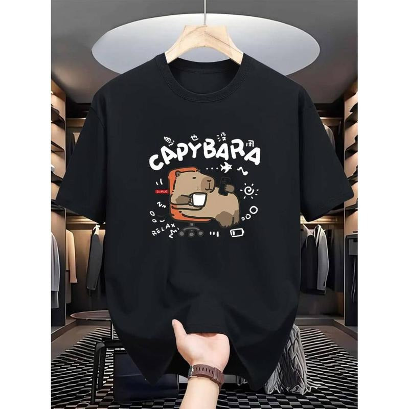 Capybara Men's Breathable Polyester T-Shirt - Casual & Comfortable Short Sleeve Graphic Tee for Summer