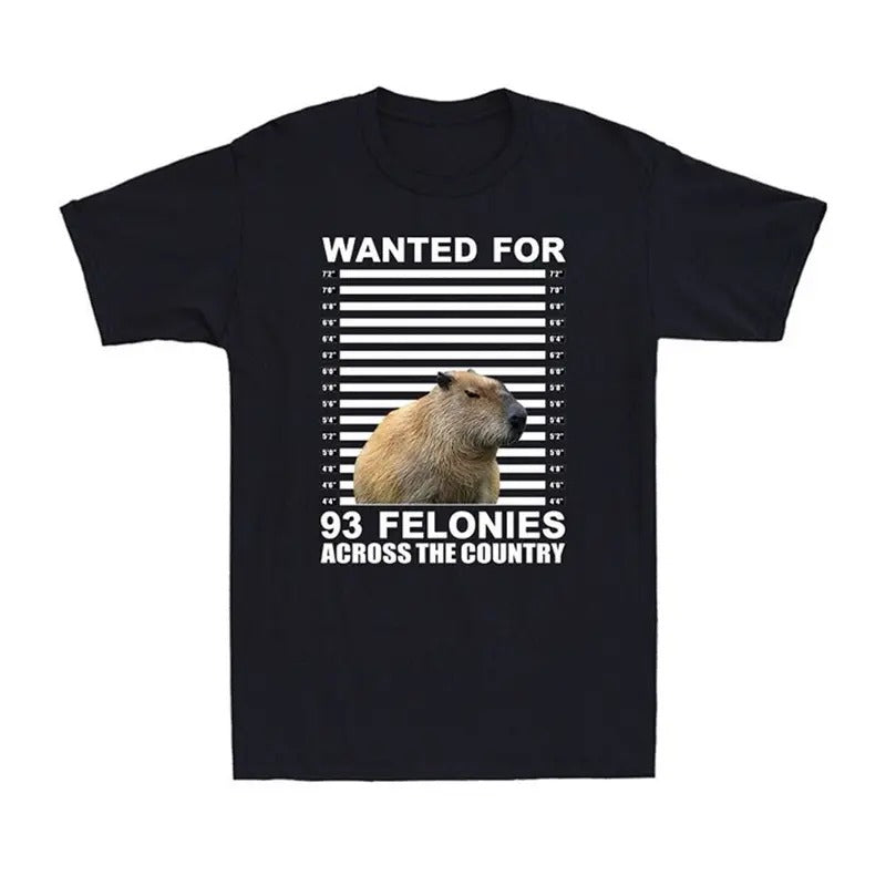 Capybara Mugshot Wanted For 93 Felonies Across The Country Men's T-shirt Unisex Full Size Hoodie, Sweatshirt