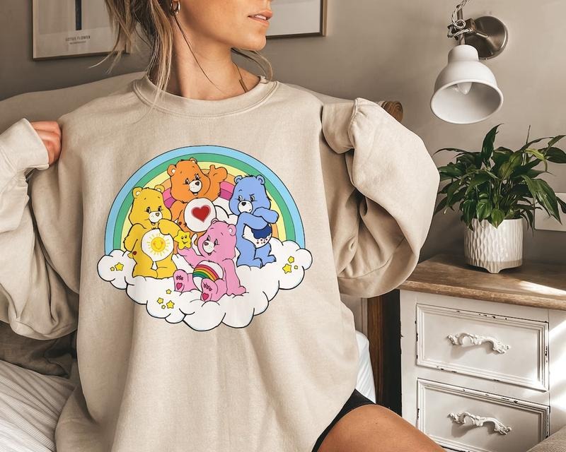 Care Bears Sweatshirt, Rainbow Care Bear Hoodie, 80s Cartoon Womenswear Sweater, Birthday Party Crewneck Sweatshirt,...