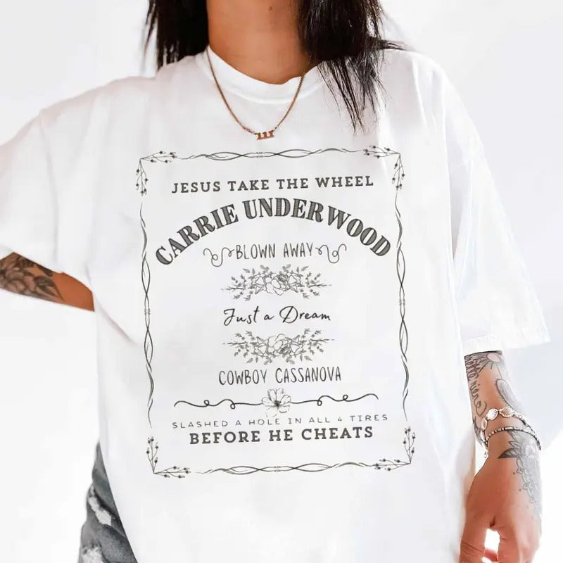 Carriie Underw00d T Shirt, 90's Country Merch, Country Music Festival Outfit, Western Cowgirl Shirt, Unisex Short Sleeve...