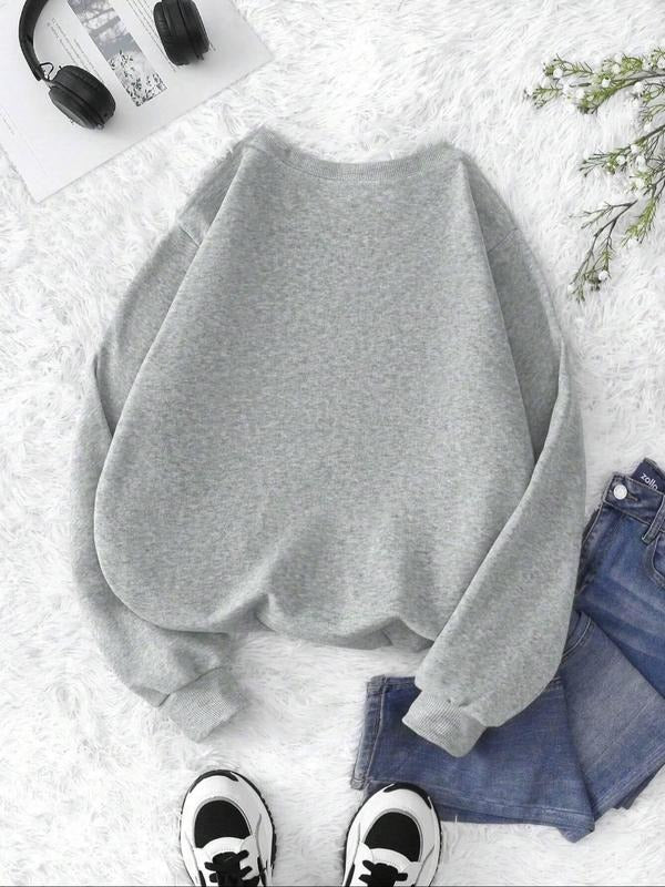Cartoon & Letter Pattern Sweatshirt, Thick Loose-Fitting Long Sleeve Top, Ideal for Daily Wear in Fall & Winter style 03...