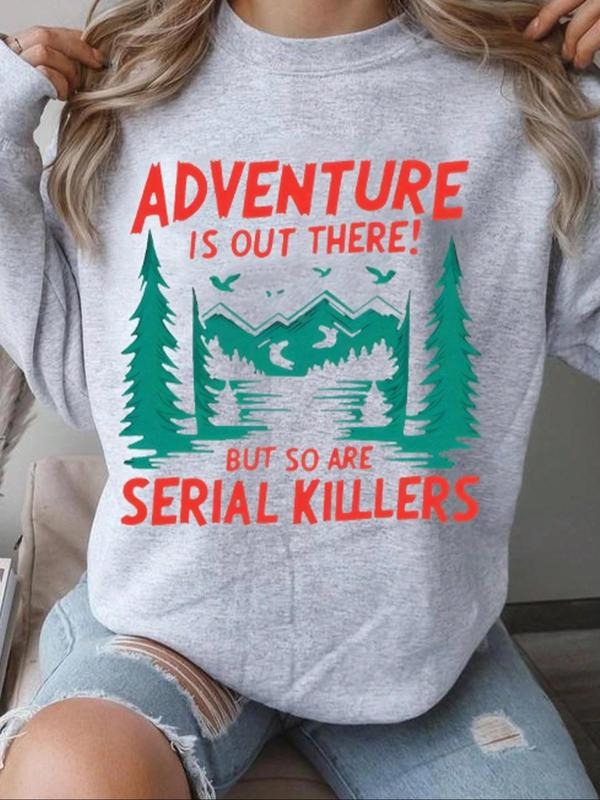 Cartoon & Letter Pattern Sweatshirt, Thick Loose-Fitting Long Sleeve Top, Ideal for Daily Wear in Fall & Winter T-Shirts,...