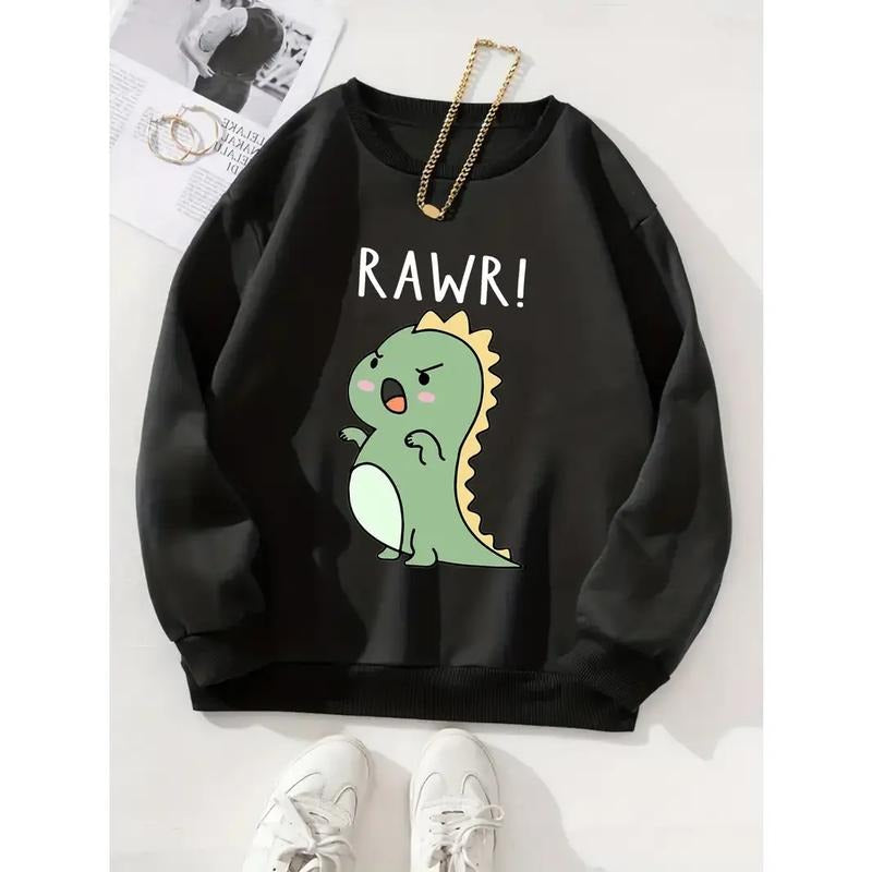 Cartoon Dinosaur Print Casual Pullover Sweatshirt, Dinosaur cute  Hoodie and Sweater; T-shirt Cotton | HypeCrazeTee.com