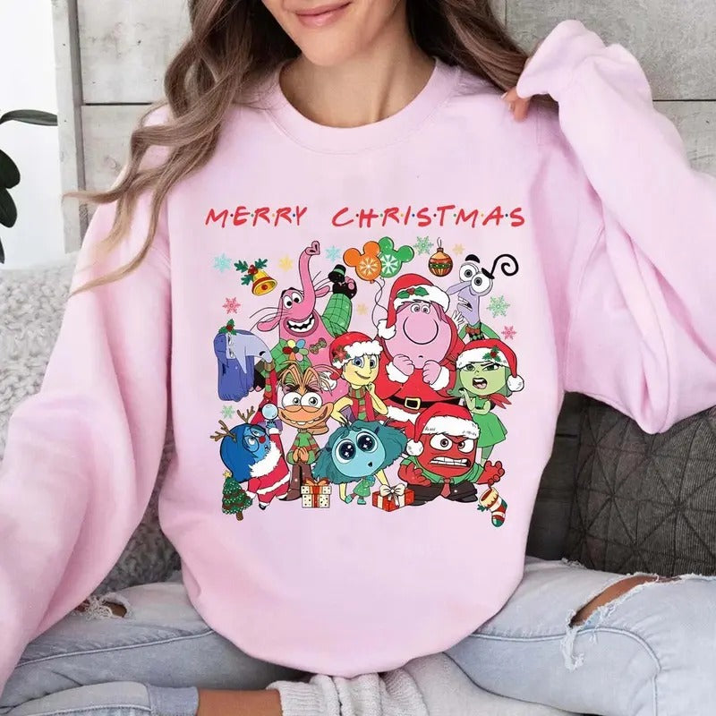Cartoon Emotions Friends Shirt Mental Health Shirt Inside Out Characters Merry Santa Anxiety Ennui Joy Fear Anger Envy T-Shirts, Hoodie, Sweatshirt