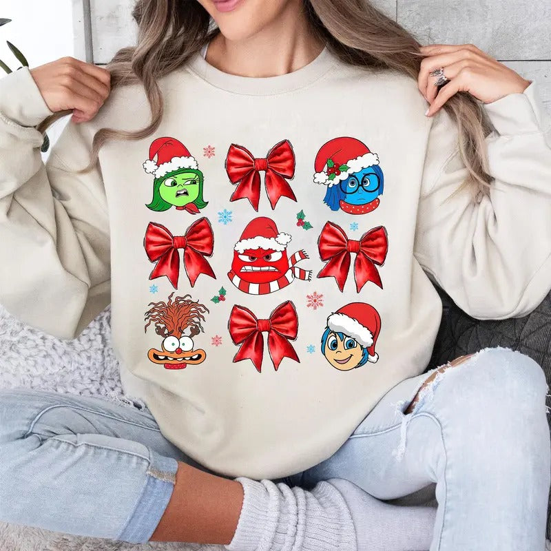 Cartoon Emotions Friends Christmas , Inside Out 2 Bow Coquetter, Mental Health , Xmas Holiday Shirt , Santa Claus Hoodie,...