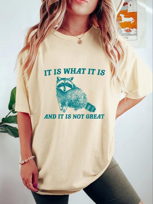 Women's Plain / Cartoon Raccoon Print Round Neck Drop Shoulder Tee, Cute Fashion Casual Crew Neck T-shirt for Daily...