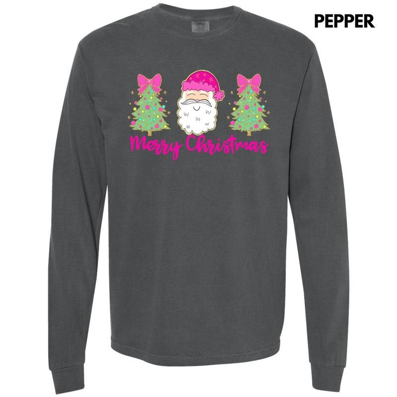 Cartoon Santa Trees Trio Long Sleeve Comfort Colors T-Shirt 'NLB' Hoodie, Sweatshirt | HypeCrazeTee.com