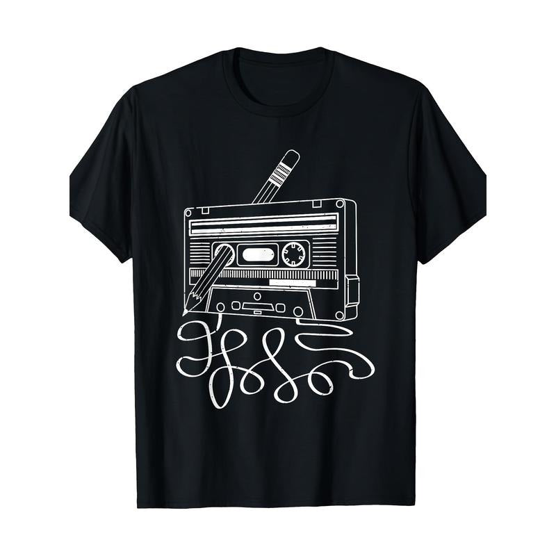 Cassette retro pencils 70's 80's 90's classic music 100% cotton T-shirt Made in USA Hoodie, Sweatshirt | HypeCrazeTee.com