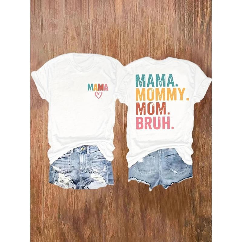 [Casual Crew Neck] Mama' Print Short Sleeve T-Shirt for Women | Polyester Blend | Casual Crew Neck Top | Spring & Summer...