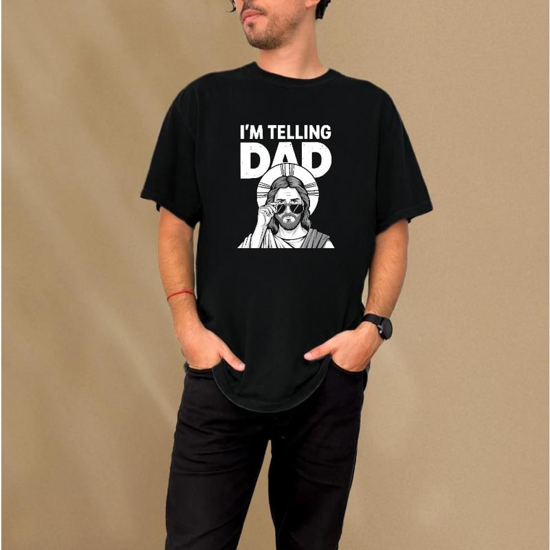 Casual Men's T - Shirt Featuring an Iconic "I'M TELLING DAD" Phrase and a Stylish, Sunglasses