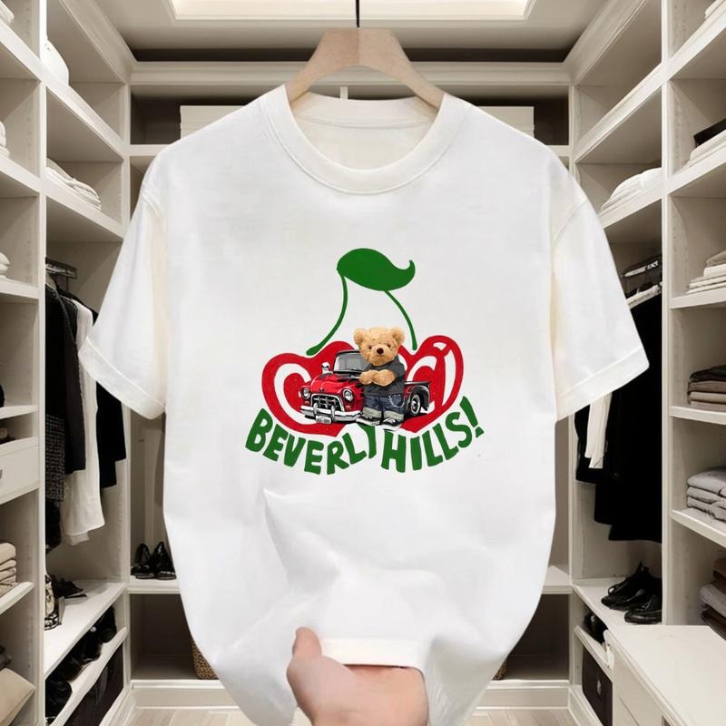 Casual Retro Cotton T - shirt |   Adorable Bear & Cherry Print for Weekend Hangouts Hoodie, Sweatshirt | HypeCrazeTee.com