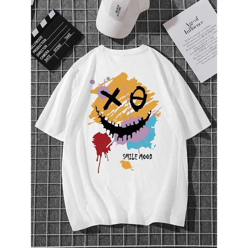 Casual Round Neck Short Sleeve T-shirt with Smiling Print for Men Summer Tees Menswear Hoodie, Sweatshirt | HypeCrazeTee.com