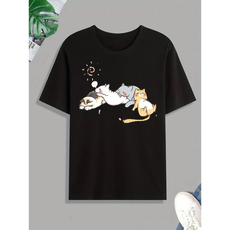 Casual T-shirt Cute Cats Napping Print Tee Shirt, Tee For Men, Casual Short Sleeve T-shirt For Summer Spring Fall, Tops...