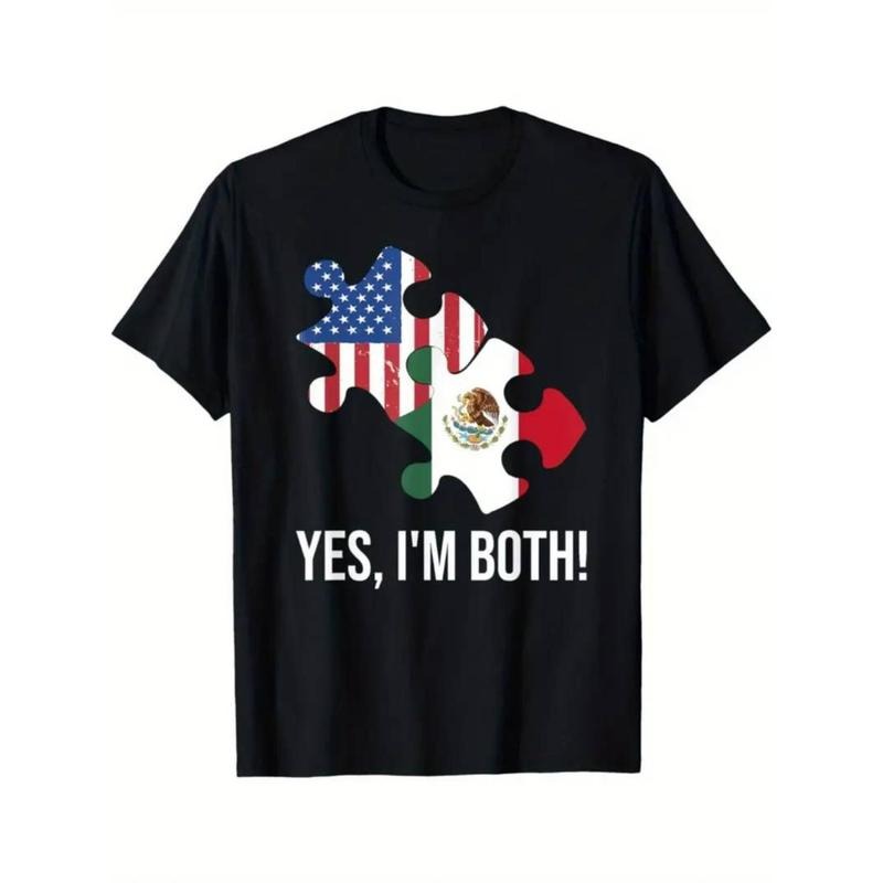 Casual T-shirt Men's Casual Cotton T-Shirt with Geometric Flag Pattern