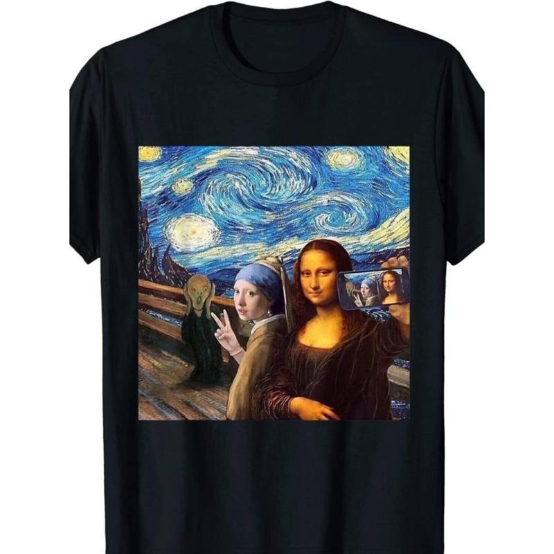Casual T-shirt Mona Lisa Girl with Pearl earrings Scream Starry Night T-shirt Menswear Top Hoodie, Sweatshirt