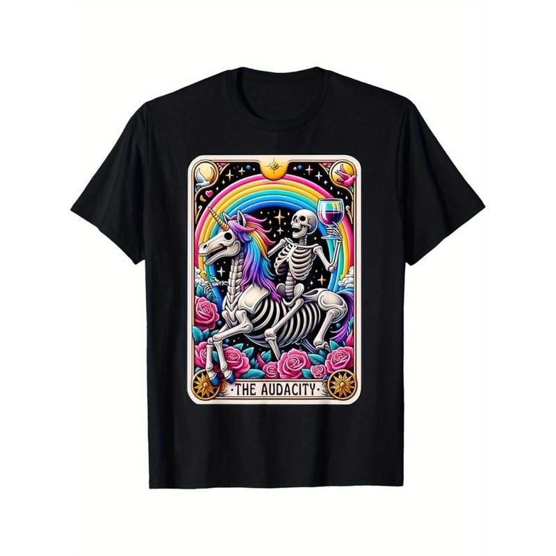 Casual T-shirt The Audacity Funny Tarot Card Sarcastic Skeleton T-Shirt Selected pure cotton interesting design DIY short...