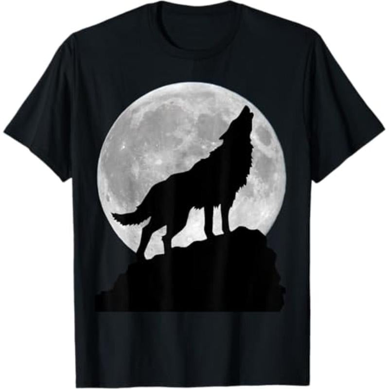 Casual T-shirt Wolf in moon light - Cool full dog pup howling T-Shirt Graphic Graphic Tees Hoodie, Sweatshirt