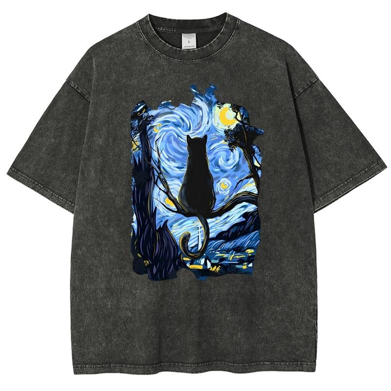 Cat Art Unisex Summer outfits men streetwear 80s 90s graphic tees cotton funny washed tshirt men gifts Hoodie, Sweatshirt