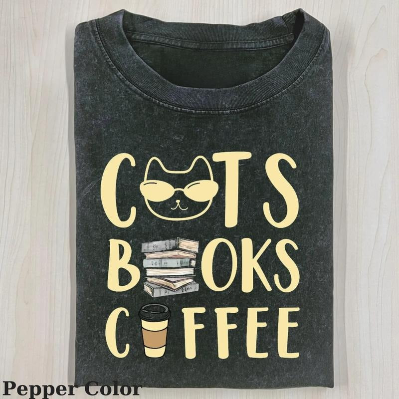 Cat Books And Coffee Shirt, Cute Cat Shirt, Meme Cat Shirt, Vintage 90s Style Tee, Graphic Shirt, Unisex Apparel Hoodie,...