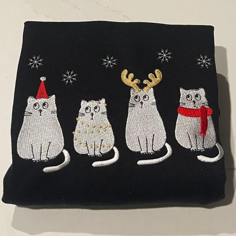 Cat Christmas embroidered sweatshirt T-Shirts, Hoodie | HypeCrazeTee.com