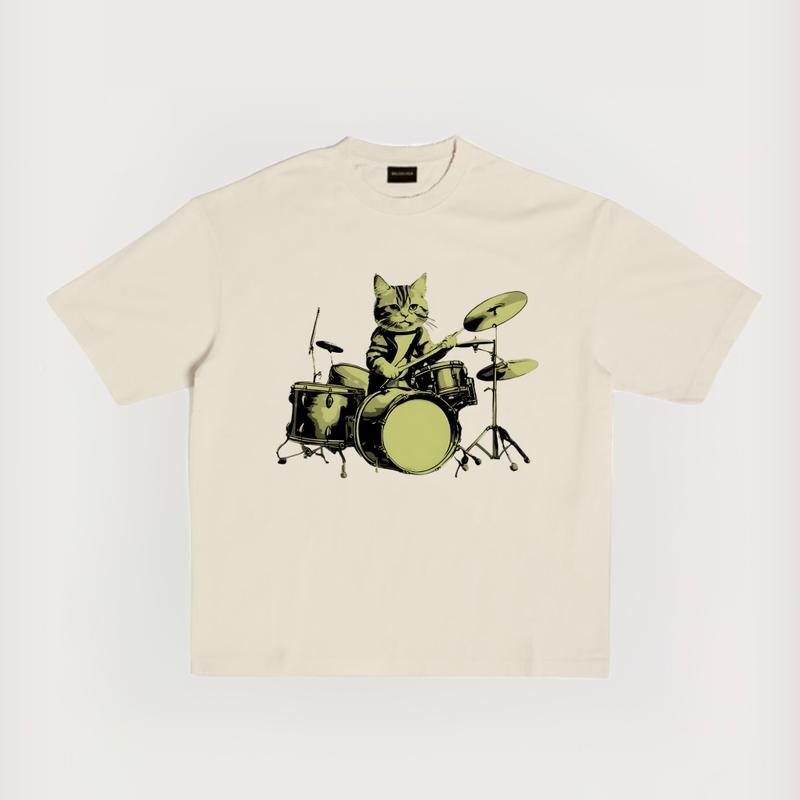 Cat Drums Unisex Summer outfits men streetwear 80s 90s graphic tees cotton funny tshirt men gifts Hoodie, Sweatshirt