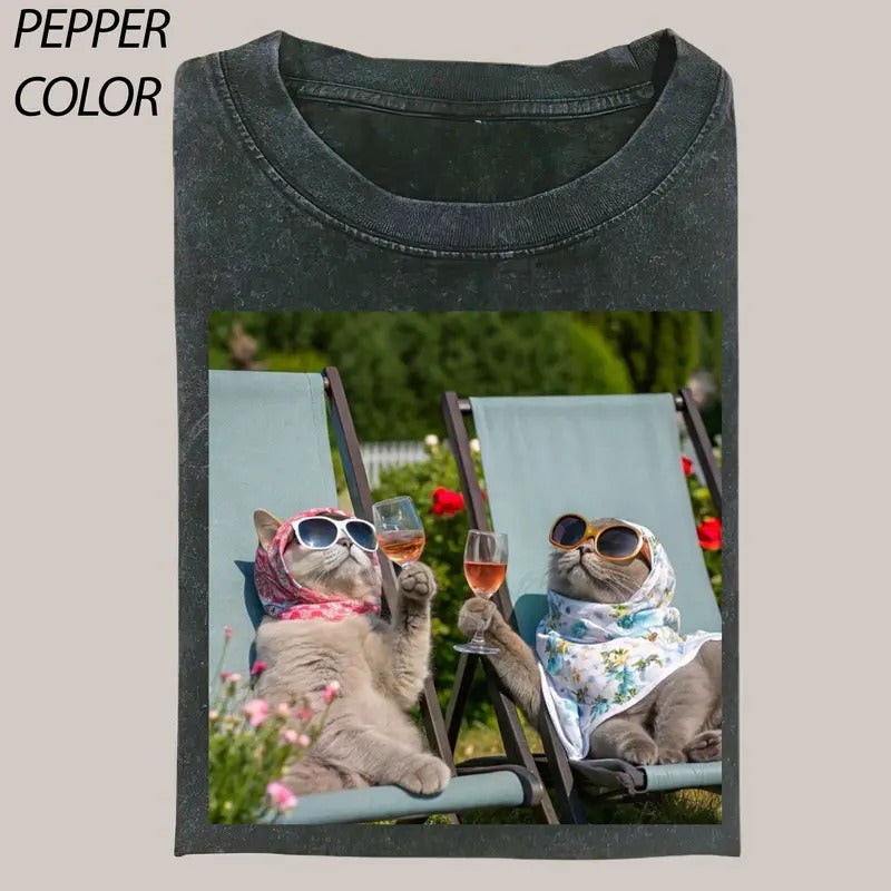 Cat Enjoy the Party Shirt, Cat Cute Shirt, Cat Love Vintage Graphic Tee, Funny Cat Shirt, Women's T-shirts Streetwear Top...